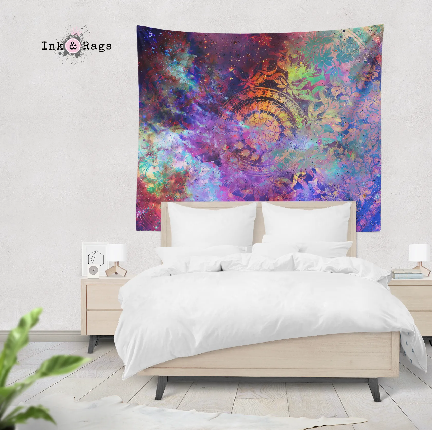 Electric Universe Floral Mandala Wall Tapestry