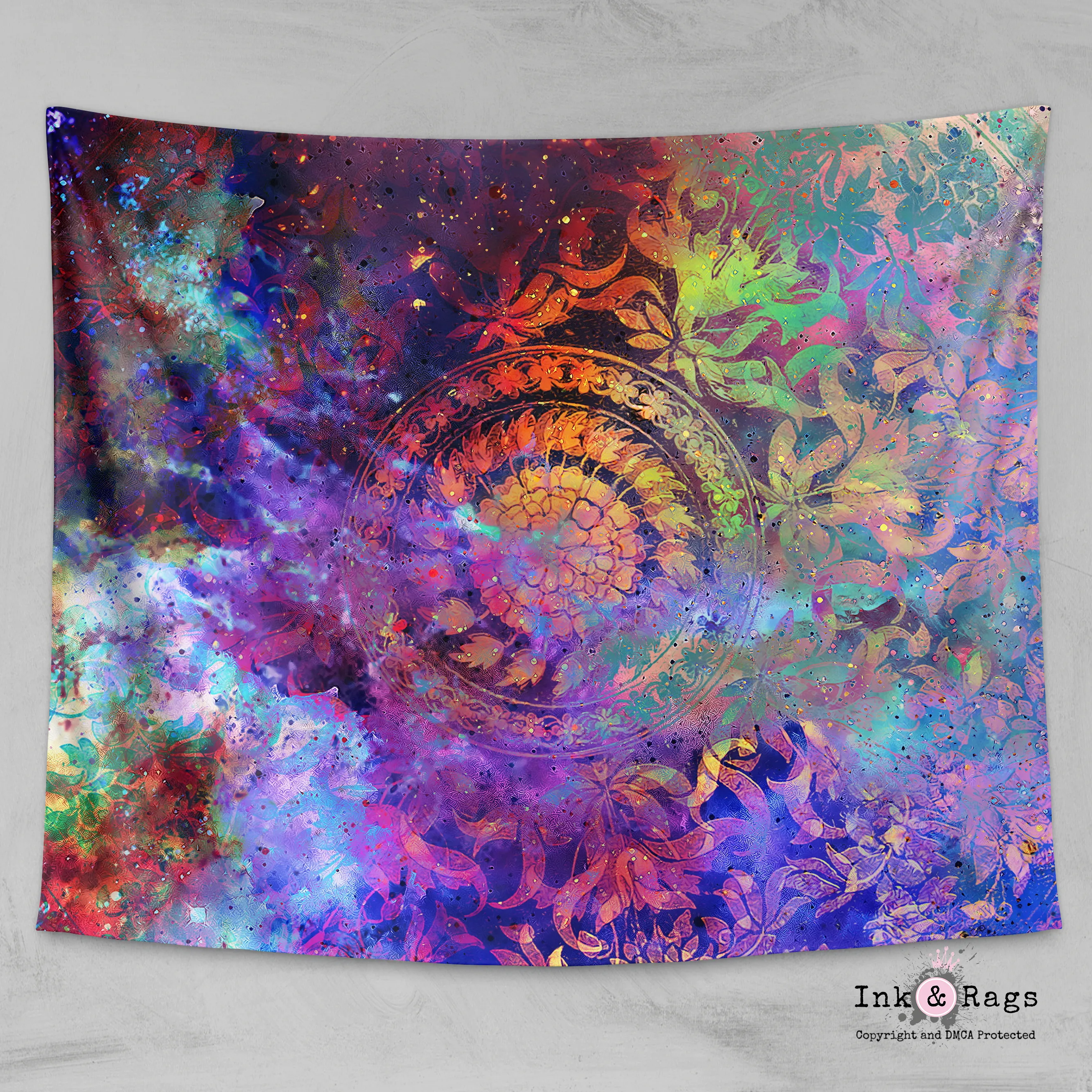 Electric Universe Floral Mandala Wall Tapestry