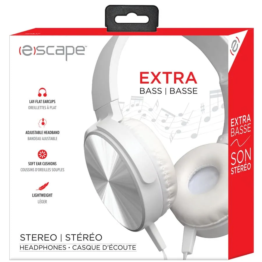 EXTRA BASS OVER-THE-EAR FOLDABLE STEREO HEADPHONES, WHITE