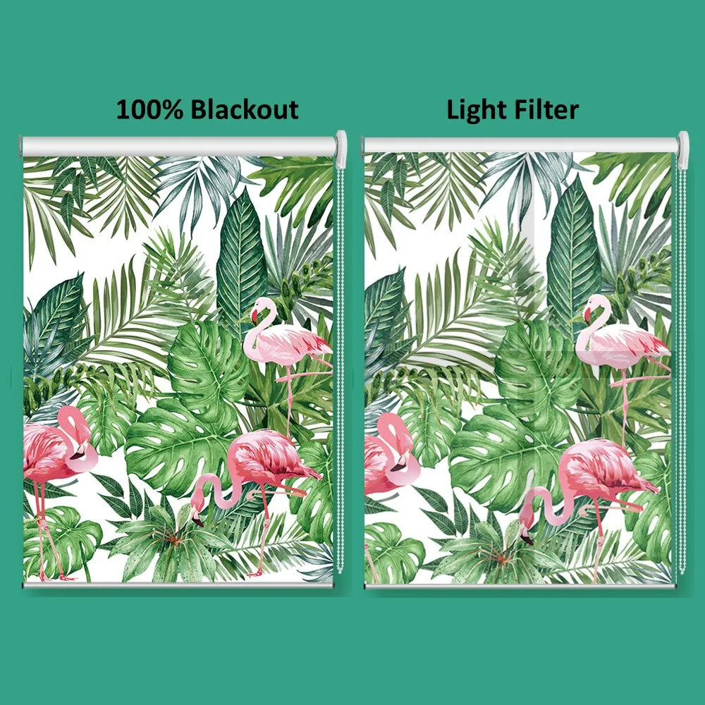 Flamingos in Tropical Garden Window Roller Shade