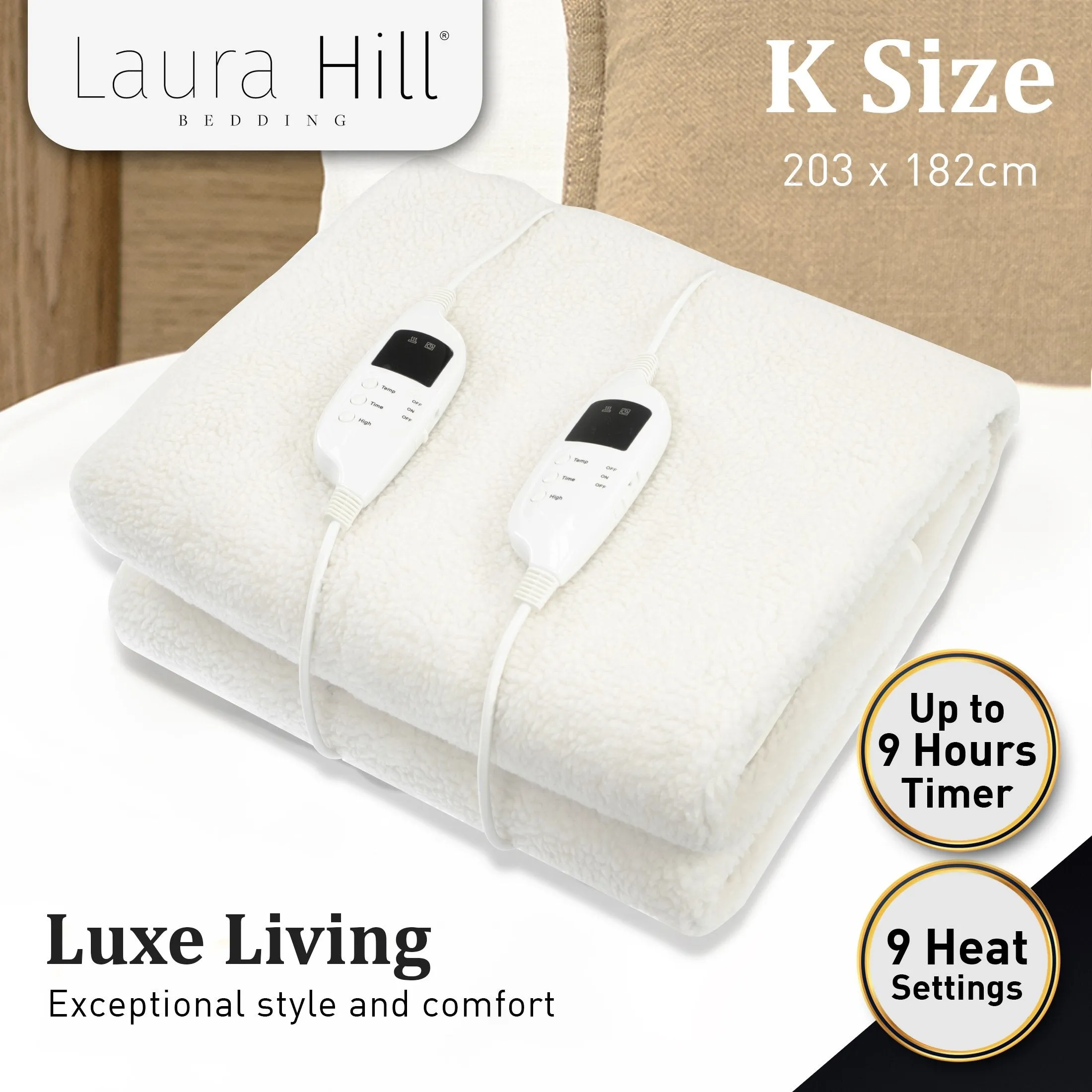 Fleece King Electric Blanket w/ 9 Heat Levels, Timer, Safety