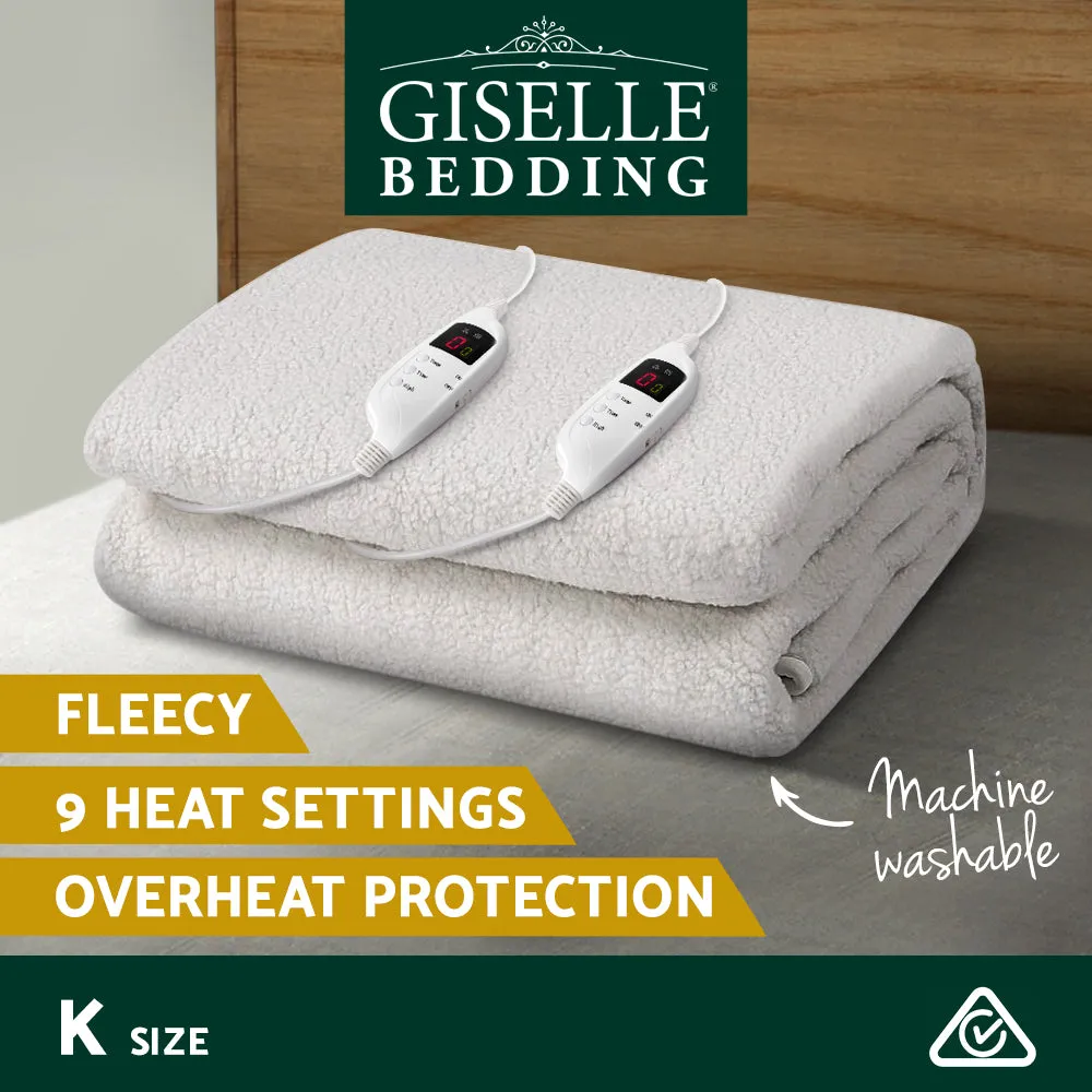 Fleecy Electric Blanket King, 9 Temp Levels, Timer - Giselle