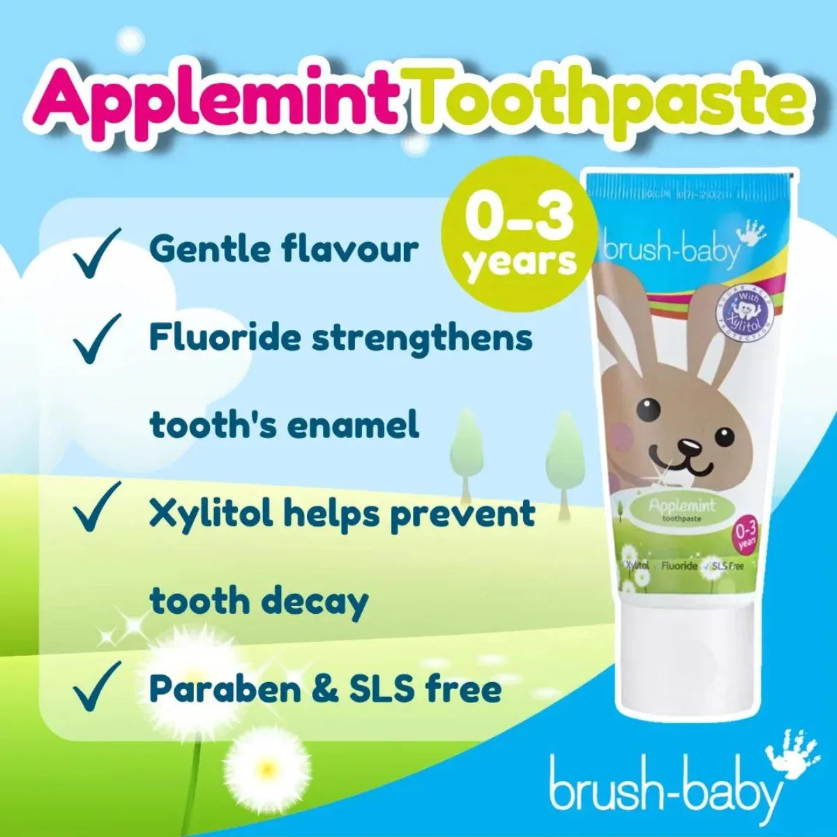 FlossBrush™ Baby Bristles Toothbrush (0-3 Years) Double Pack Pink & Teal With Applemint Baby Toothpaste