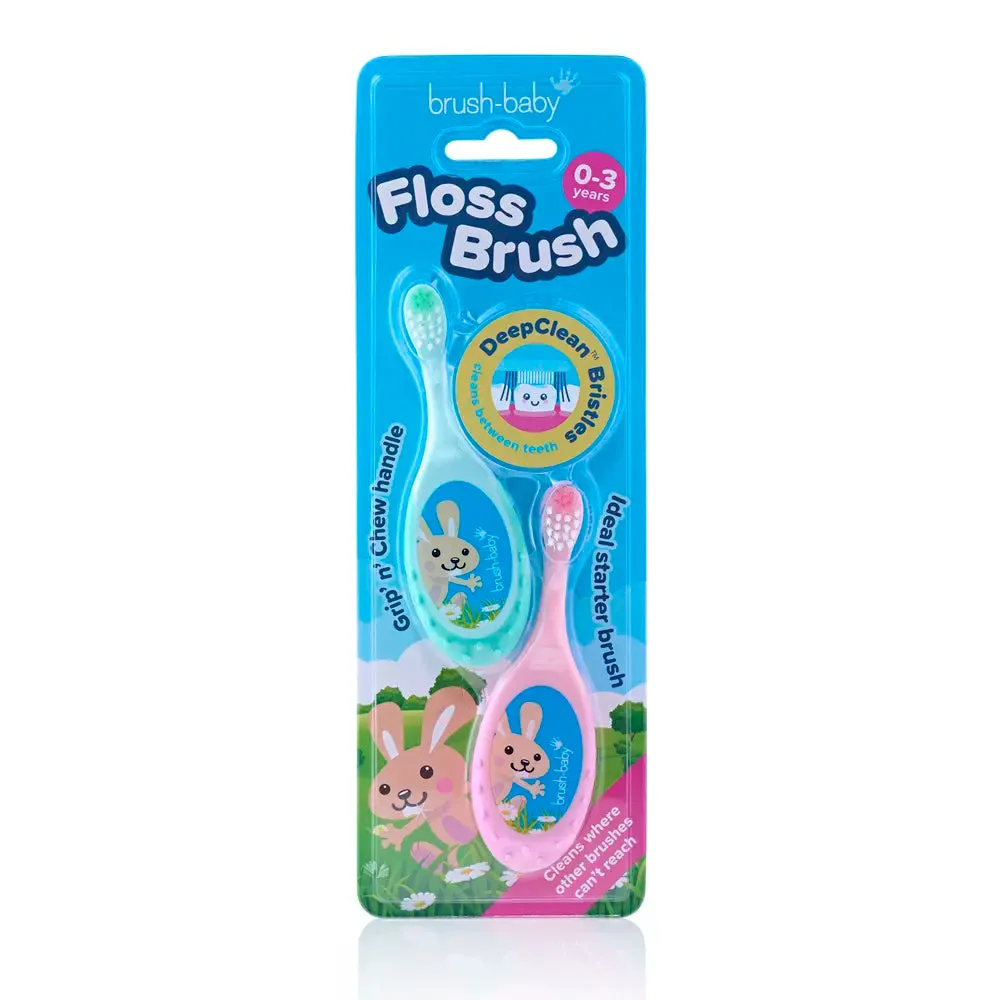 FlossBrush™ Baby Bristles Toothbrush (0-3 Years) Double Pack Pink & Teal With Applemint Baby Toothpaste