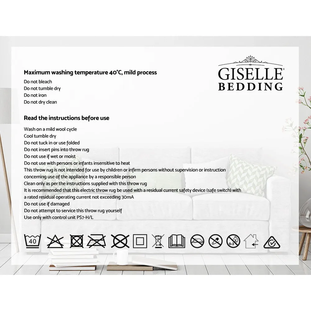 Giselle Bedding Heated Electric Throw Rug Fleece Sunggle Blanket Washable Charcoal