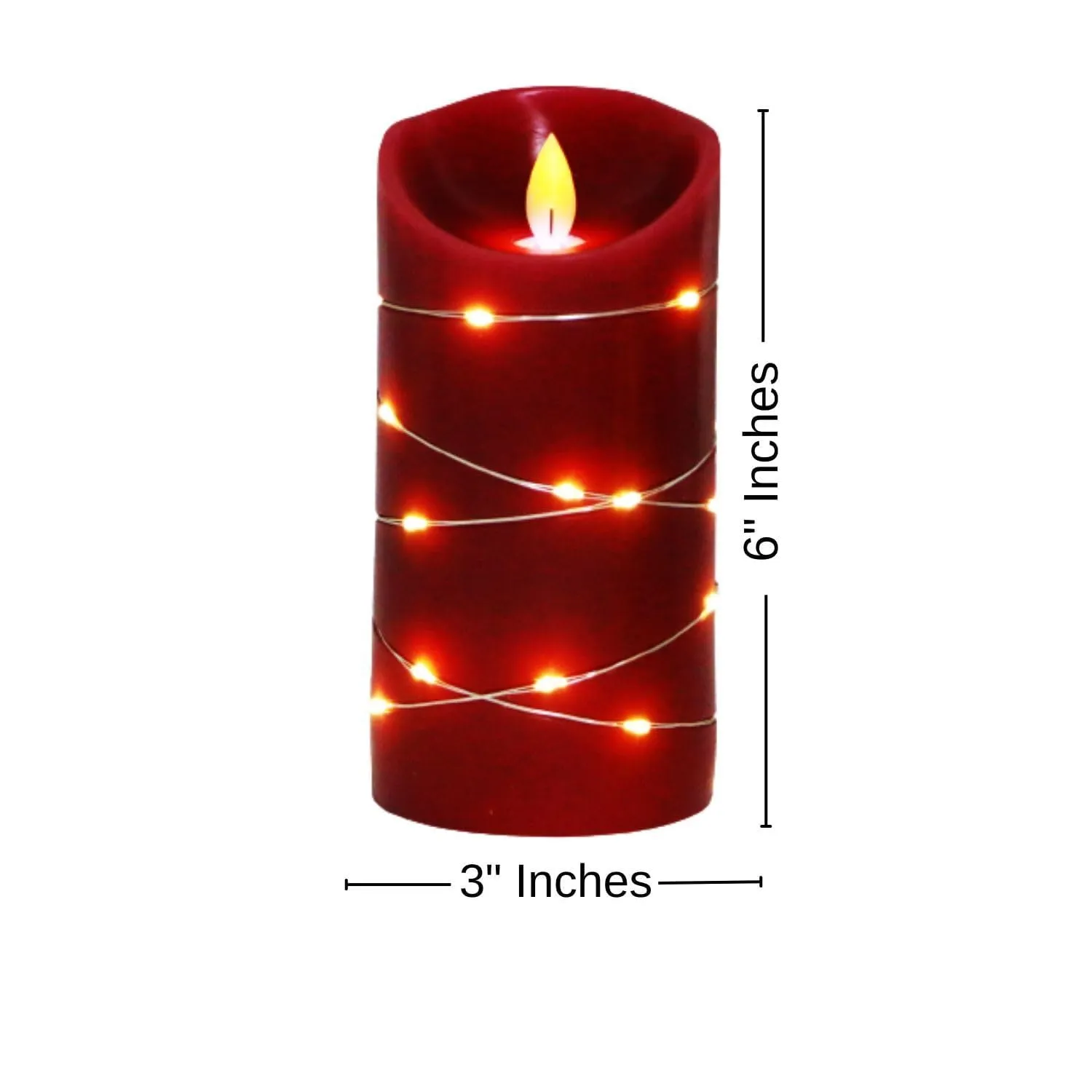 GLODD Flame Less Battery Operated in Build String Lights Real Wax Red LED Candle, Set of 2(D3 3" x H6 6") Candles with Remote for Home Decorations, Festivals, Weddings, Gifts and Other Occasions