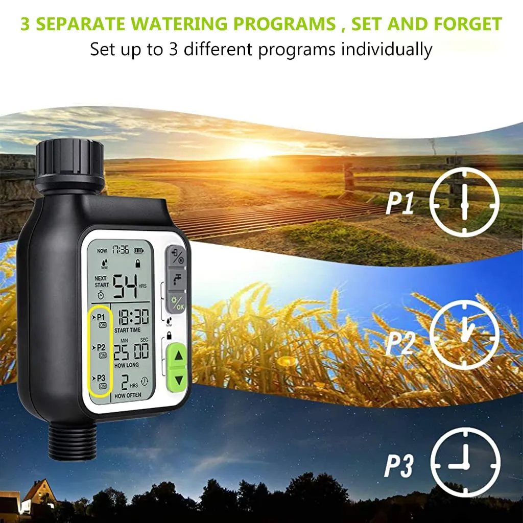 HASTHIP® Drip Irrigation Timer for Garden Farm, Irrigation Water Timer with Rainy Sensor   Multi Programs Automatic Watering System, Waterproof Digital Irrigation Timer System for Lawns