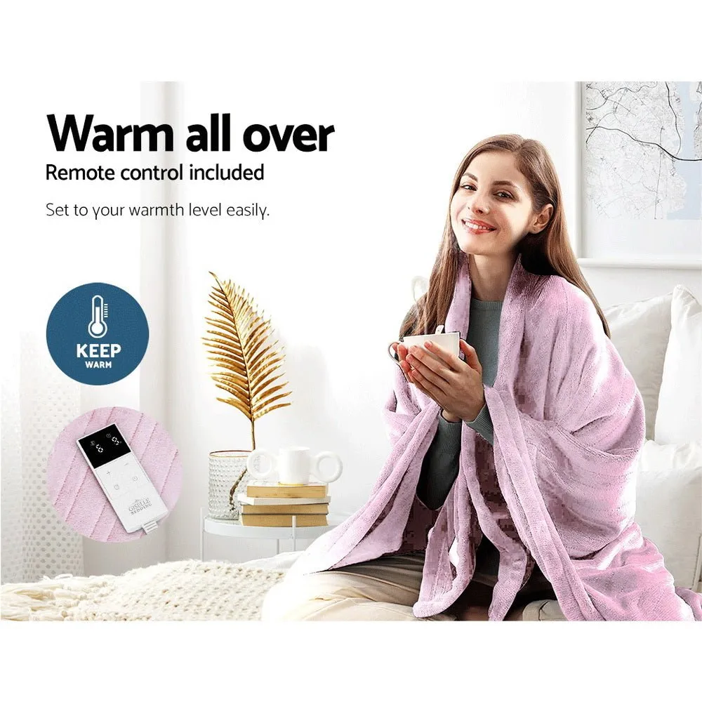 Heated Electric Throw Rug Fleece Sunggle Blanket Washable Pink