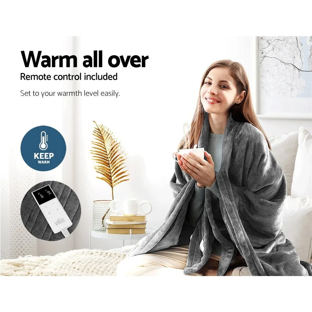 Heated Electric Throw Rug Fleece Sunggle Blanket Washable Silver