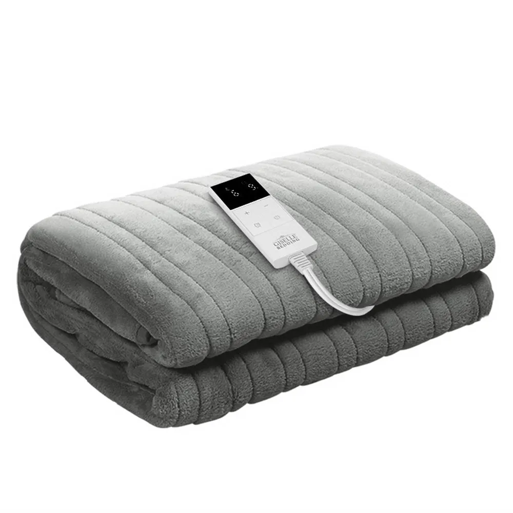 Heated Electric Throw Rug Fleece Sunggle Blanket Washable Silver