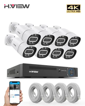 H.View 8CH 5MP/8MP CCTV Security Cameras System Home Video Surveillance Kit Ai Face Detection Audio Outdoor IP Spotlight Camera POE NVR Set