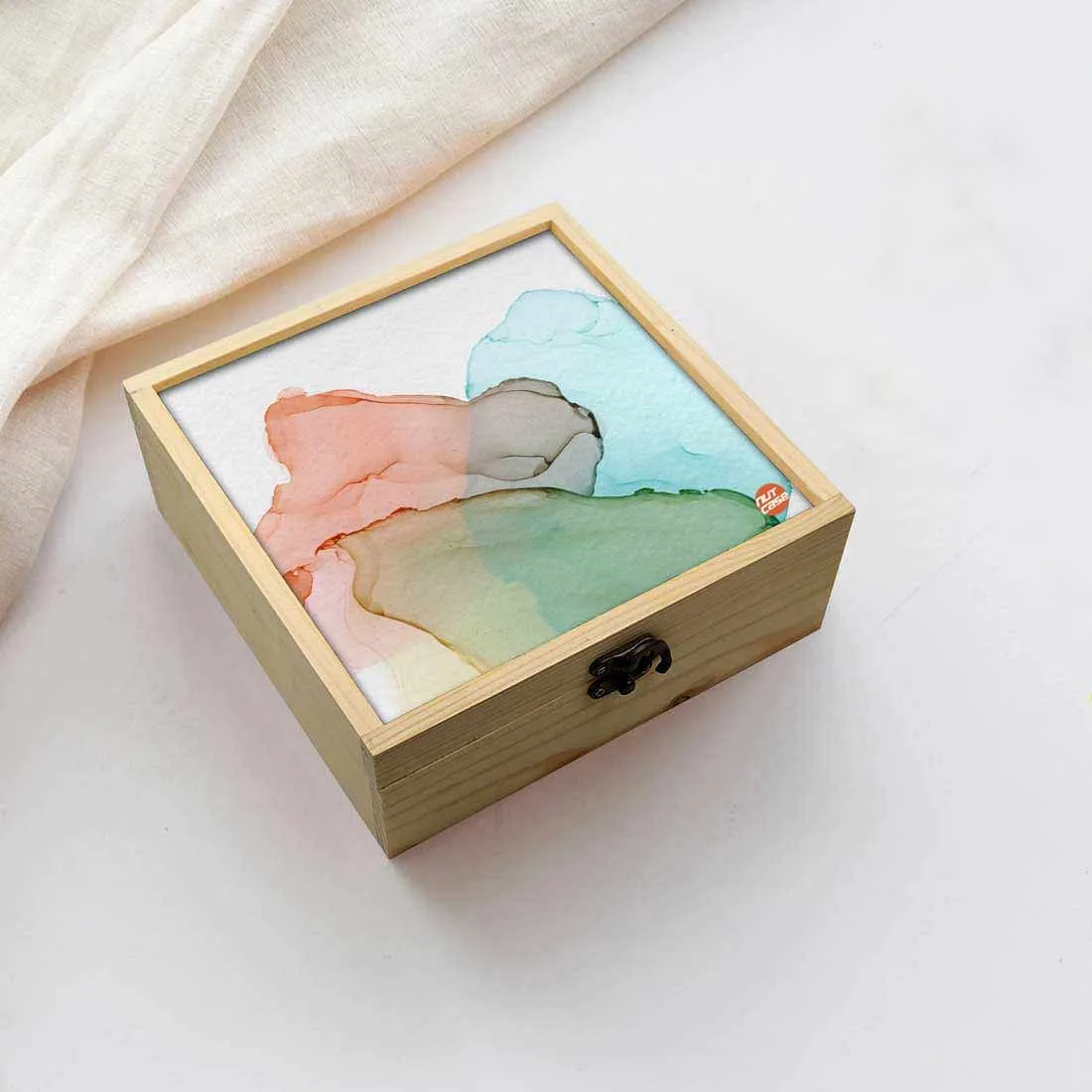 Jewellery Box Wooden Jewelry Organizer -  Ink Watercolor Shades