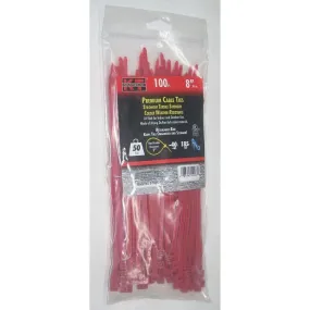 KT Industries 5-9466 Premium Red Cable Ties 8" Long 50 lb Cap 100 pk