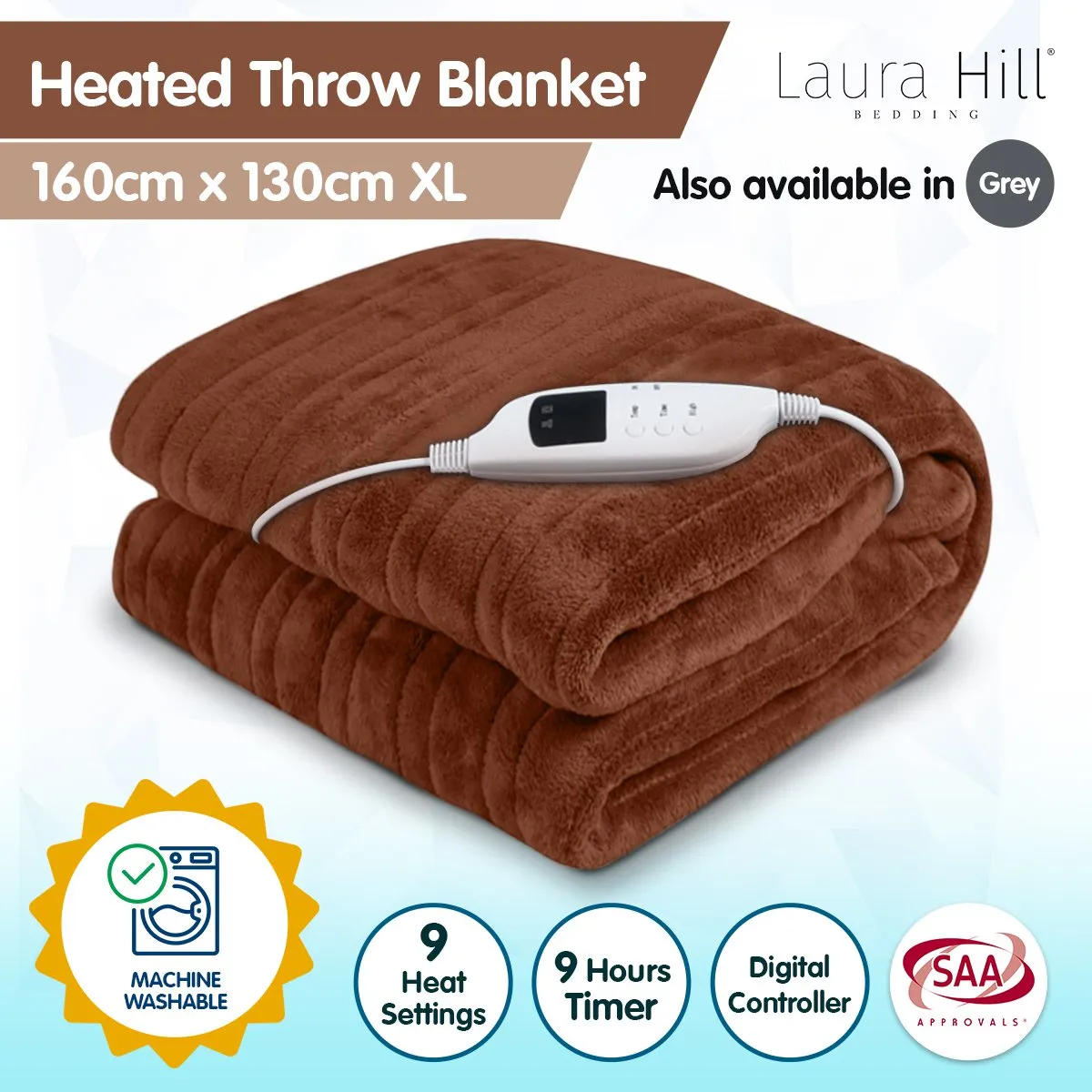 Laura Hill Heated Electric Blanket Fleece Throw (Brown)