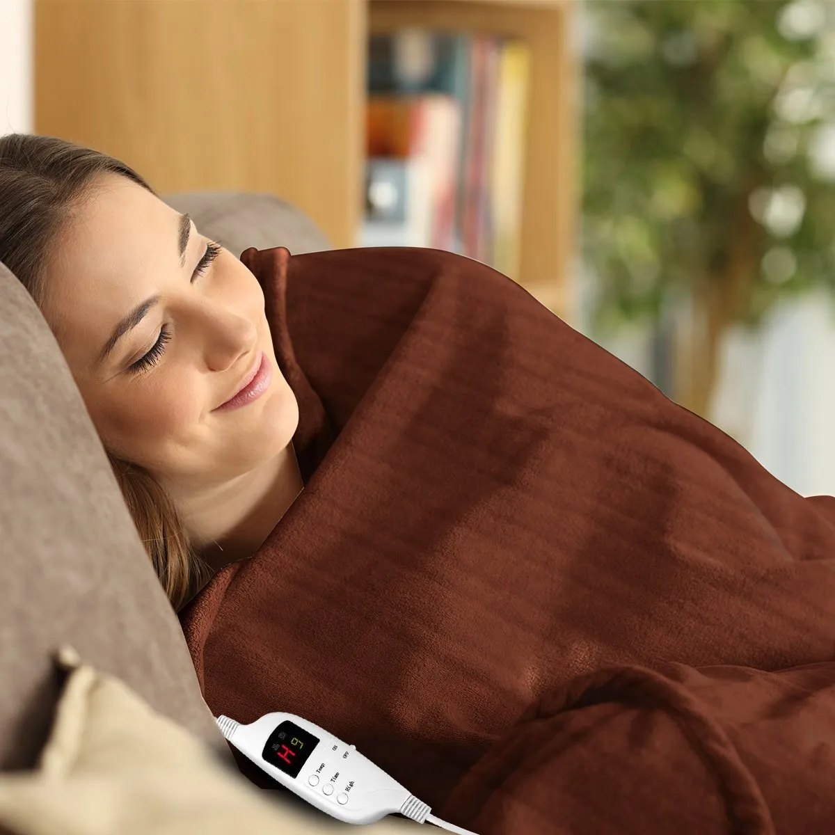 Laura Hill Heated Electric Blanket Fleece Throw (Brown)