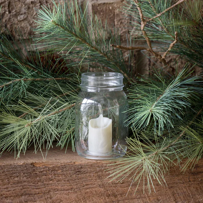 Mason Jar with Flickering Candle