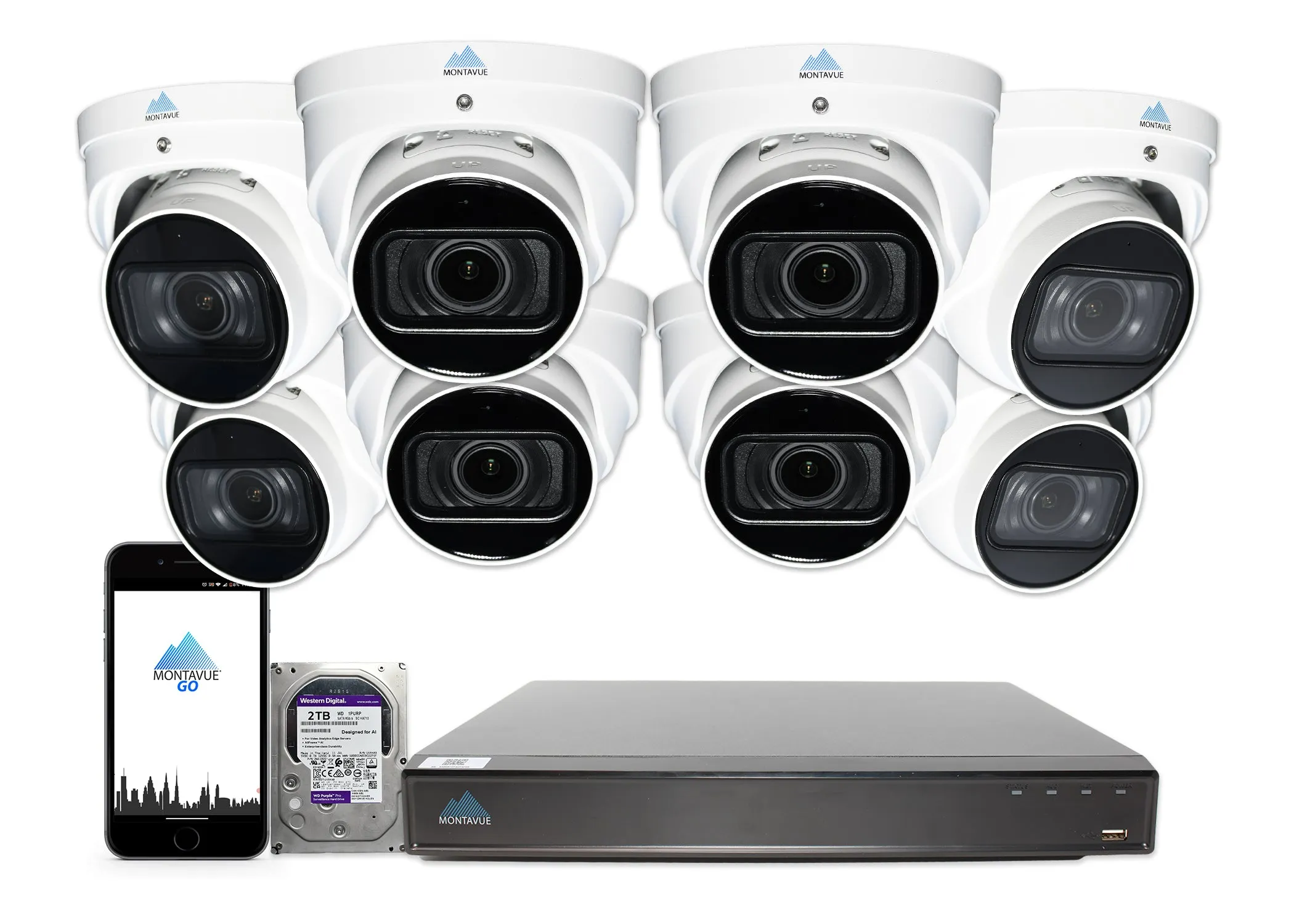 MTT8113-V-AISMD Package | 8MP 4K Smart Varifocal Turret Cameras and 8 Channel 4 Series AI NVR and 2TB HDD