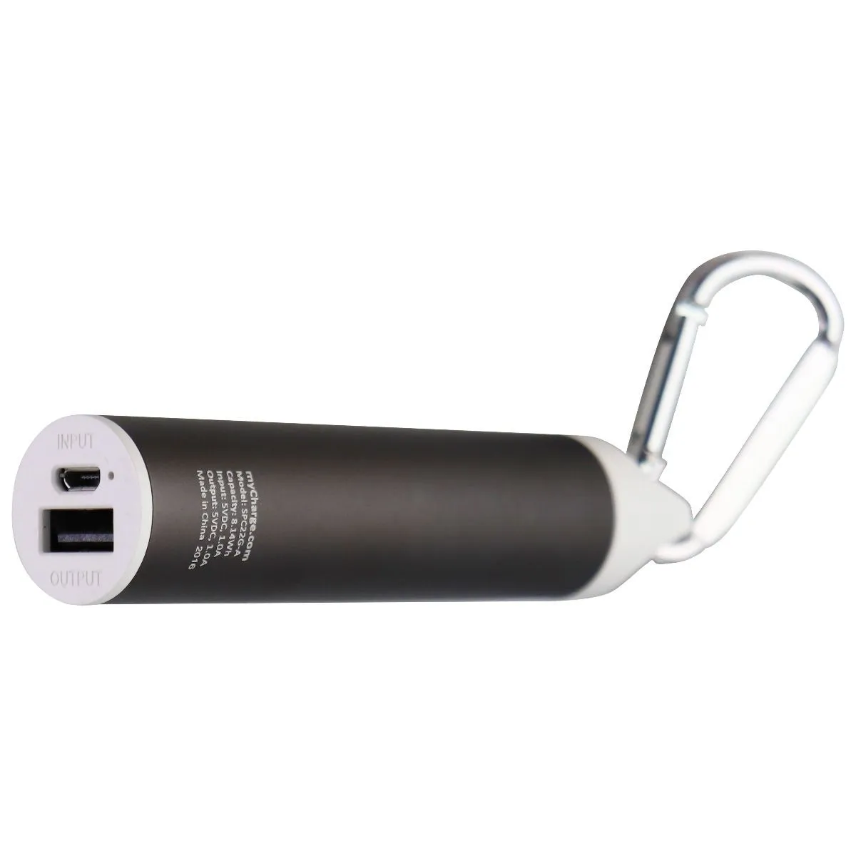 myCharge Simple Power Portable 2,200mAh USB Charger with Carabiner - Gun Metal