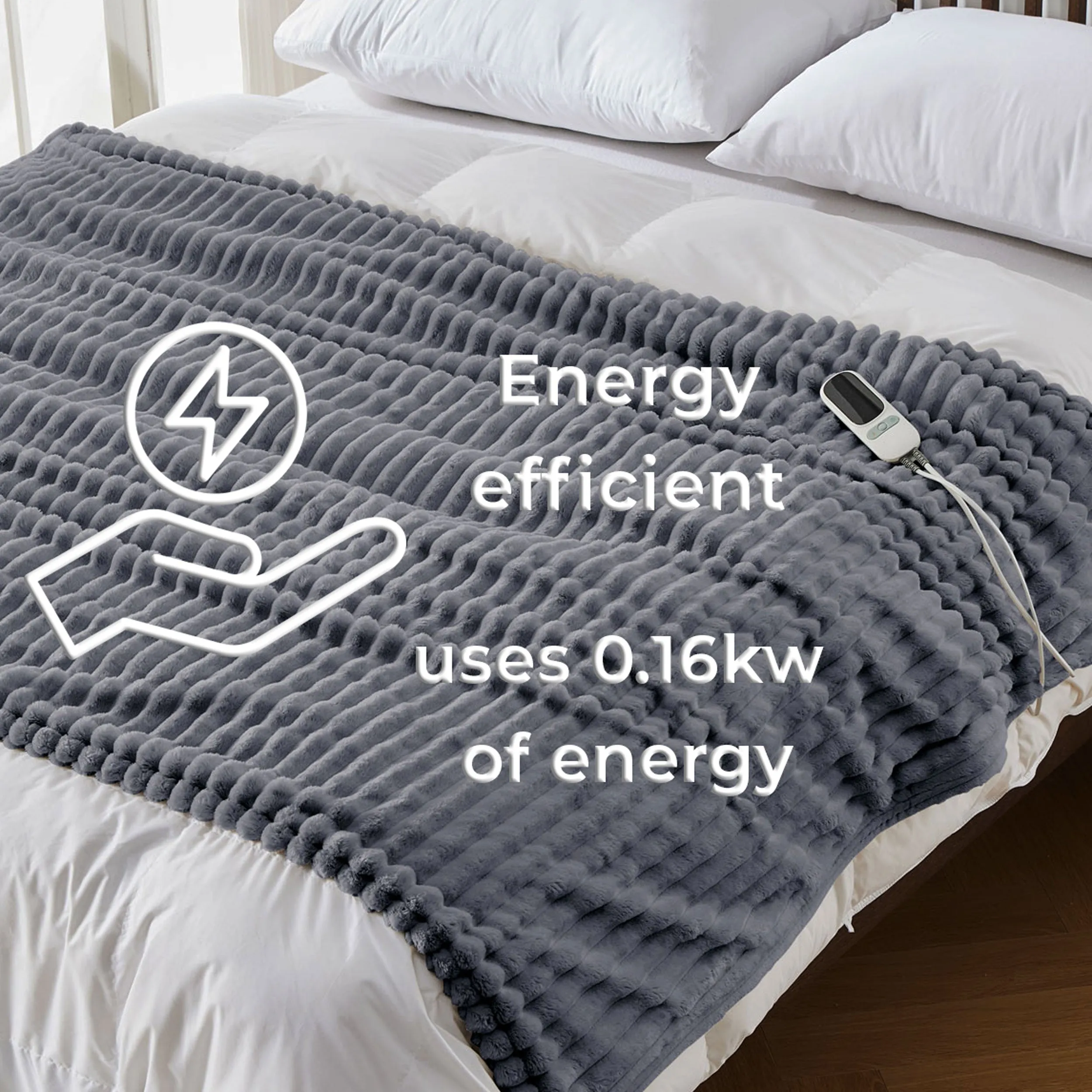 Neo Grey Electric Blanket Heated Fleece Overblanket Throw