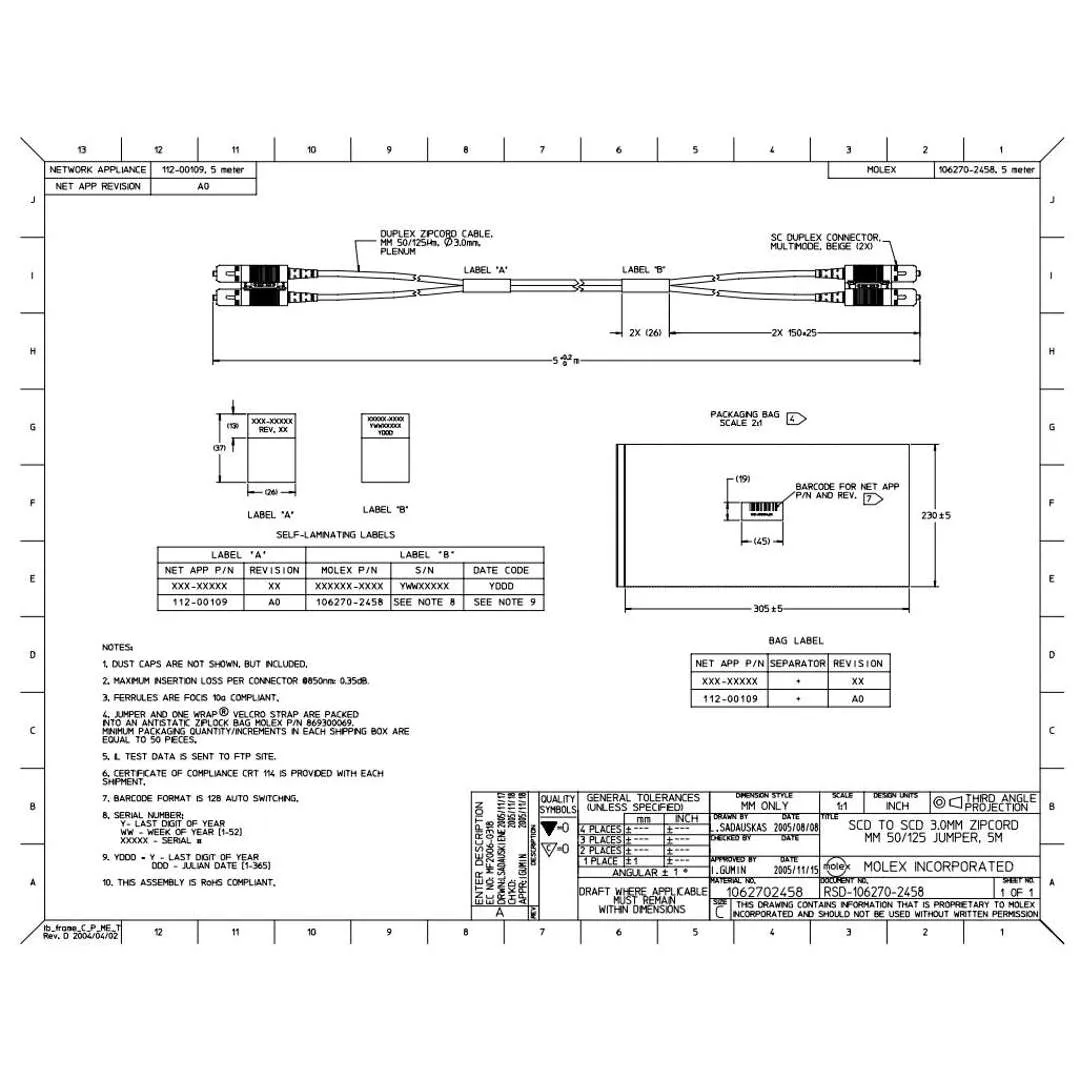 NetApp X6510A-R6 - 5m size_50µmData Cable with Plug SC/SC | Opt, OM2, 50µm, SC/SC,