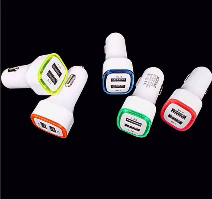 New Arrival 2.1A 1A Dual 2 USB Port LED Car Charger Adapter for Universal Smart Phone Tablet