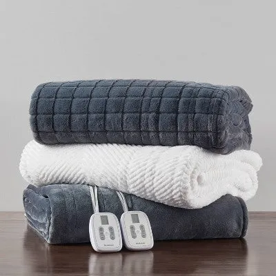 Open Box - Brookstone Twin Heated Blanket Gray Plush