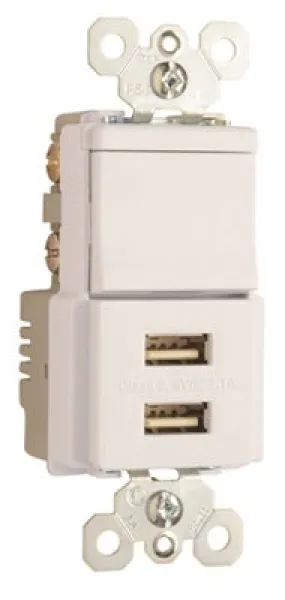 Pass & Seymour TradeMaster Decorator Combination Switch & USB Charger, White