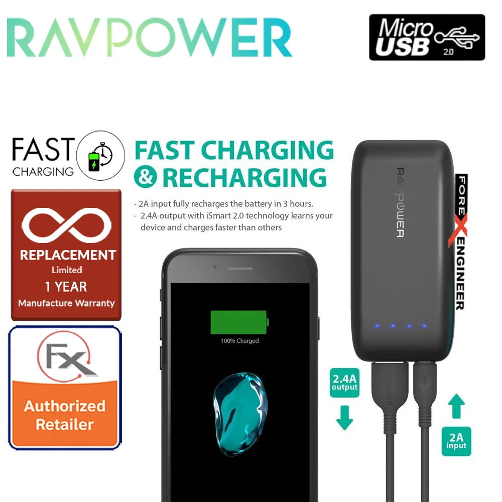 RavPower RP-PB060 Portable Charger 6700mAh - Candy bar Sized Pocket Power Bank - Black