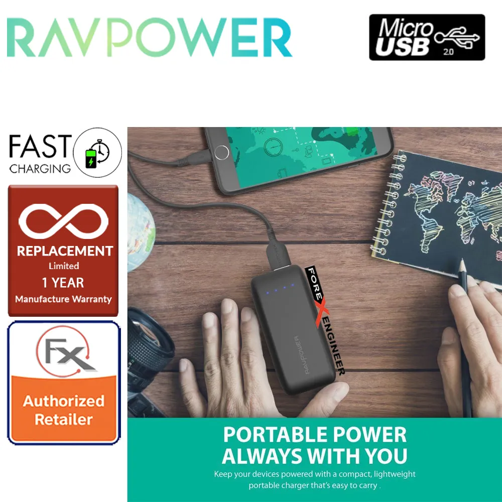 RavPower RP-PB060 Portable Charger 6700mAh - Candy bar Sized Pocket Power Bank - Black