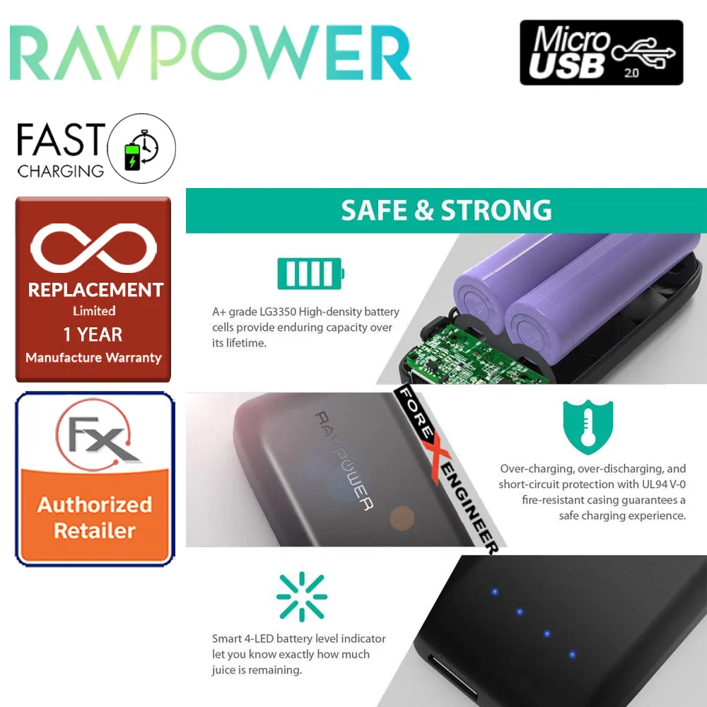 RavPower RP-PB060 Portable Charger 6700mAh - Candy bar Sized Pocket Power Bank - Black