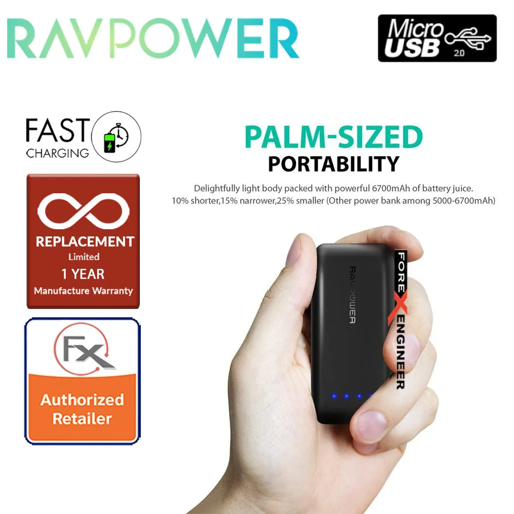 RavPower RP-PB060 Portable Charger 6700mAh - Candy bar Sized Pocket Power Bank - Black