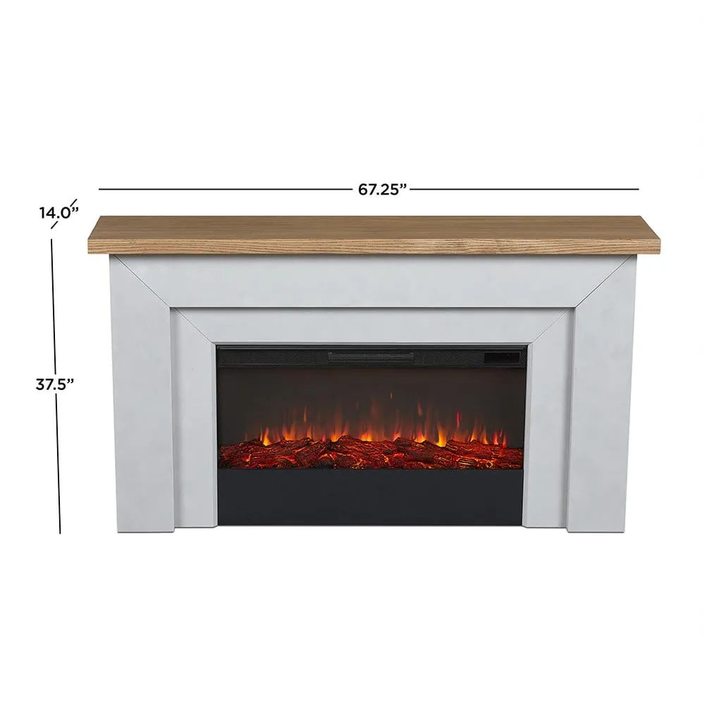 Real Flame Malie Landscape 67-in Fireplace Mantel Package in Venetian Gray