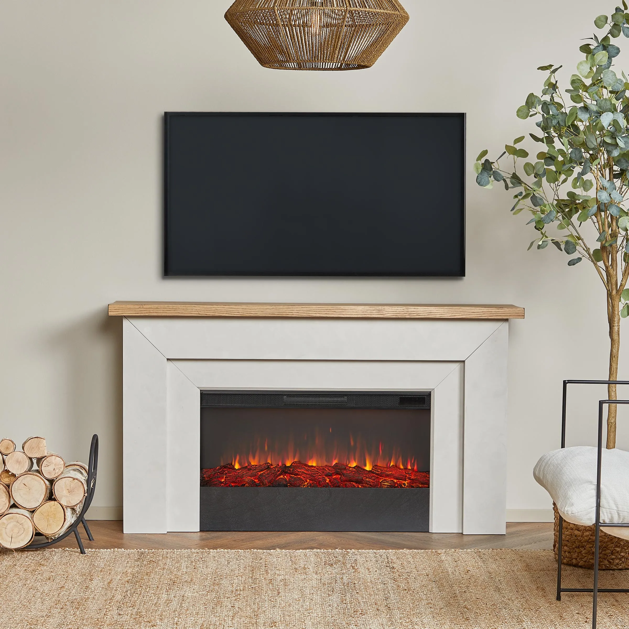 Real Flame Malie Landscape 67-in Fireplace Mantel Package in Venetian Gray