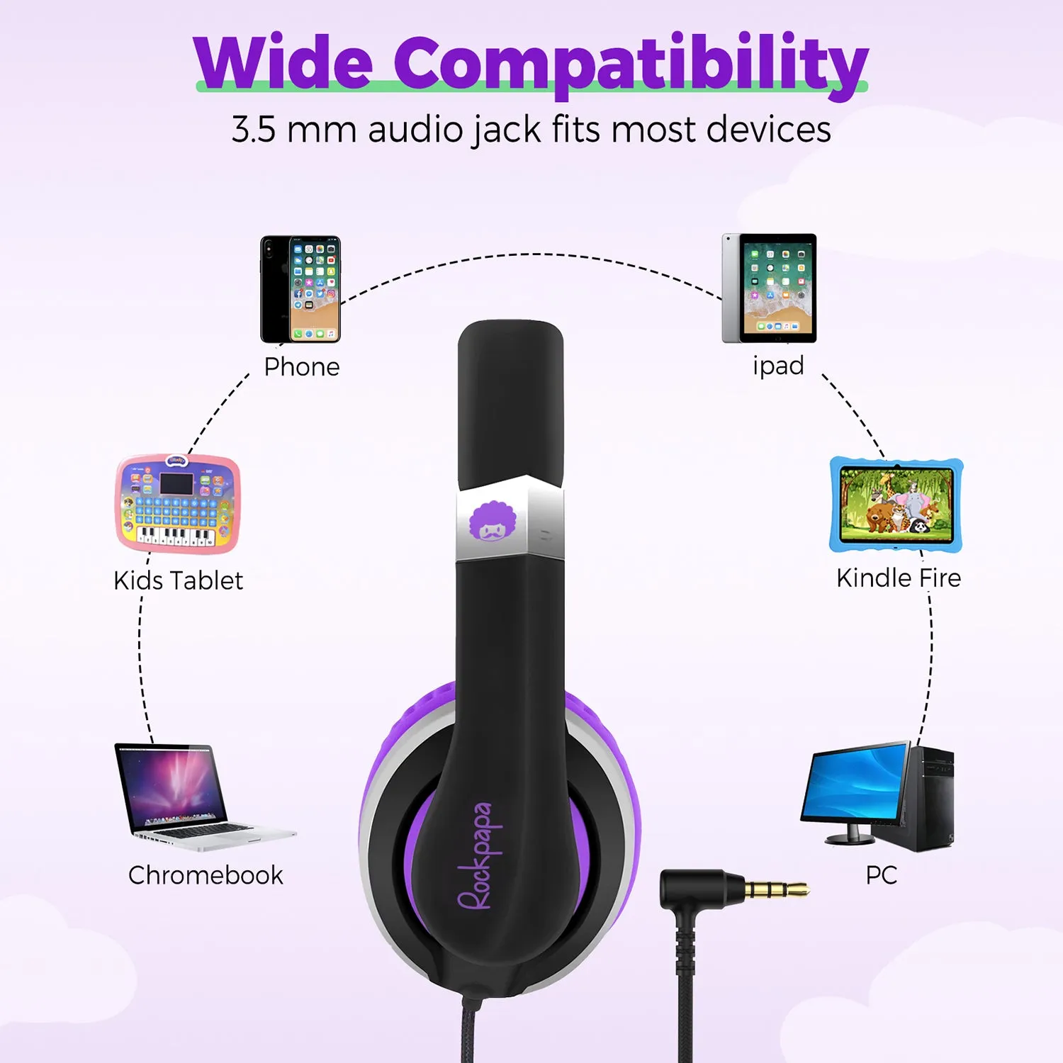 Rockpapa I20 Foldable Kids Headphones Wired with Microphone for School