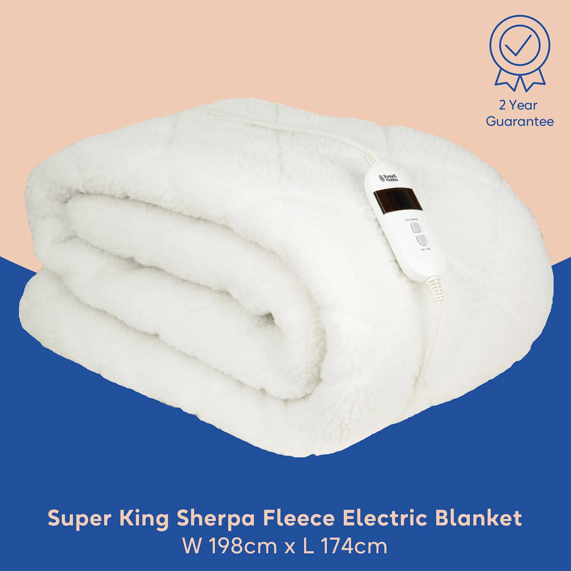 Russell Hobbs RHEKB8003 electric blanket White Fleece, Polyester