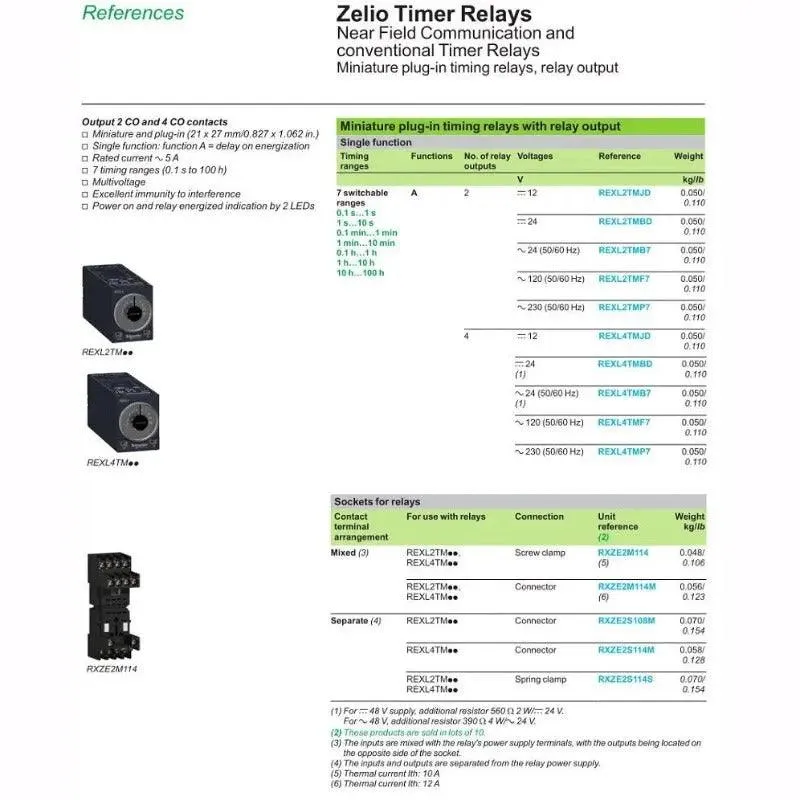 Schneider- Electric Timer Relays Miniature Plug-In with Output REXL2TMJD  REXL2TMBD optional