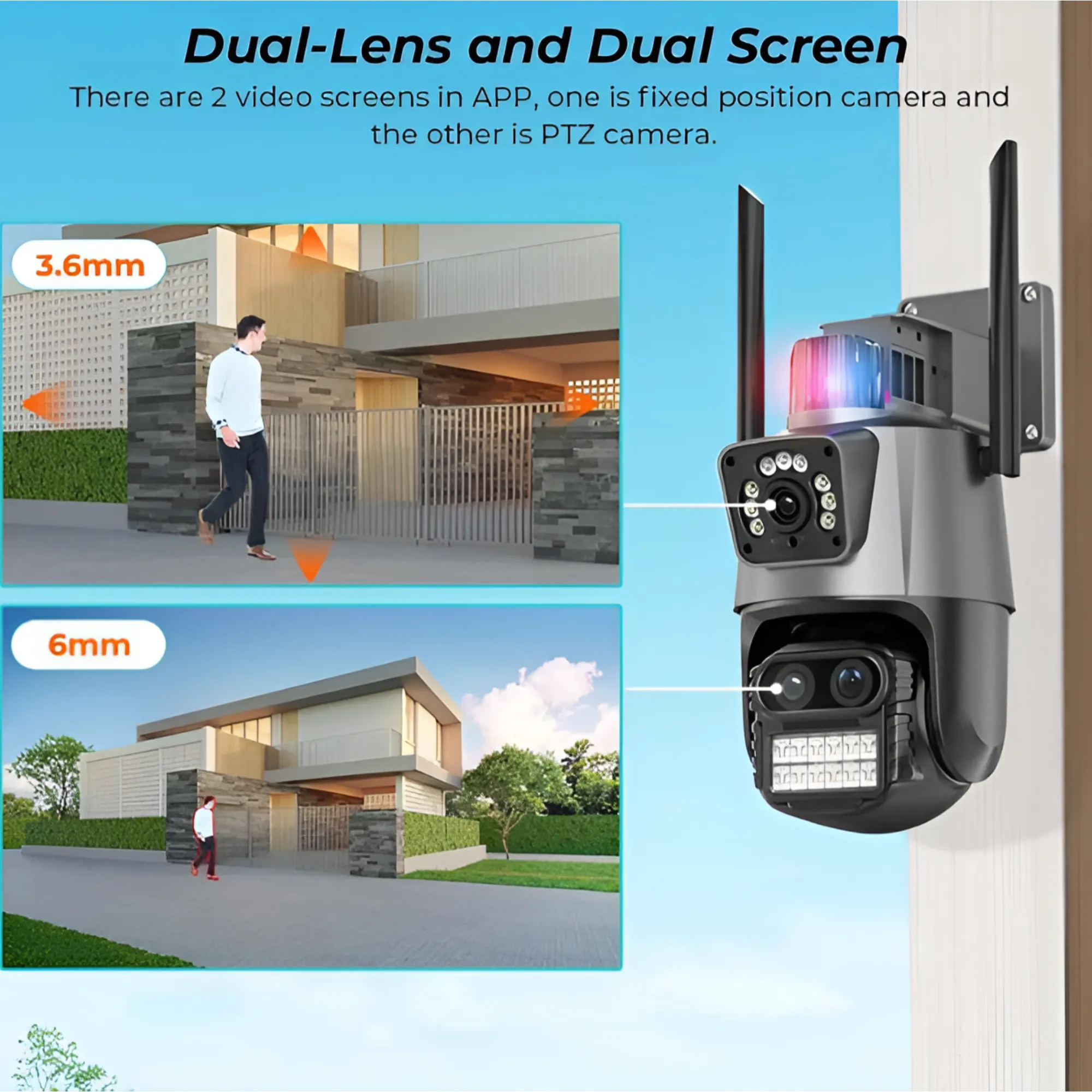 Security Camera Outdoor – 9MP PTZ WiFi Camera with Three Lenses