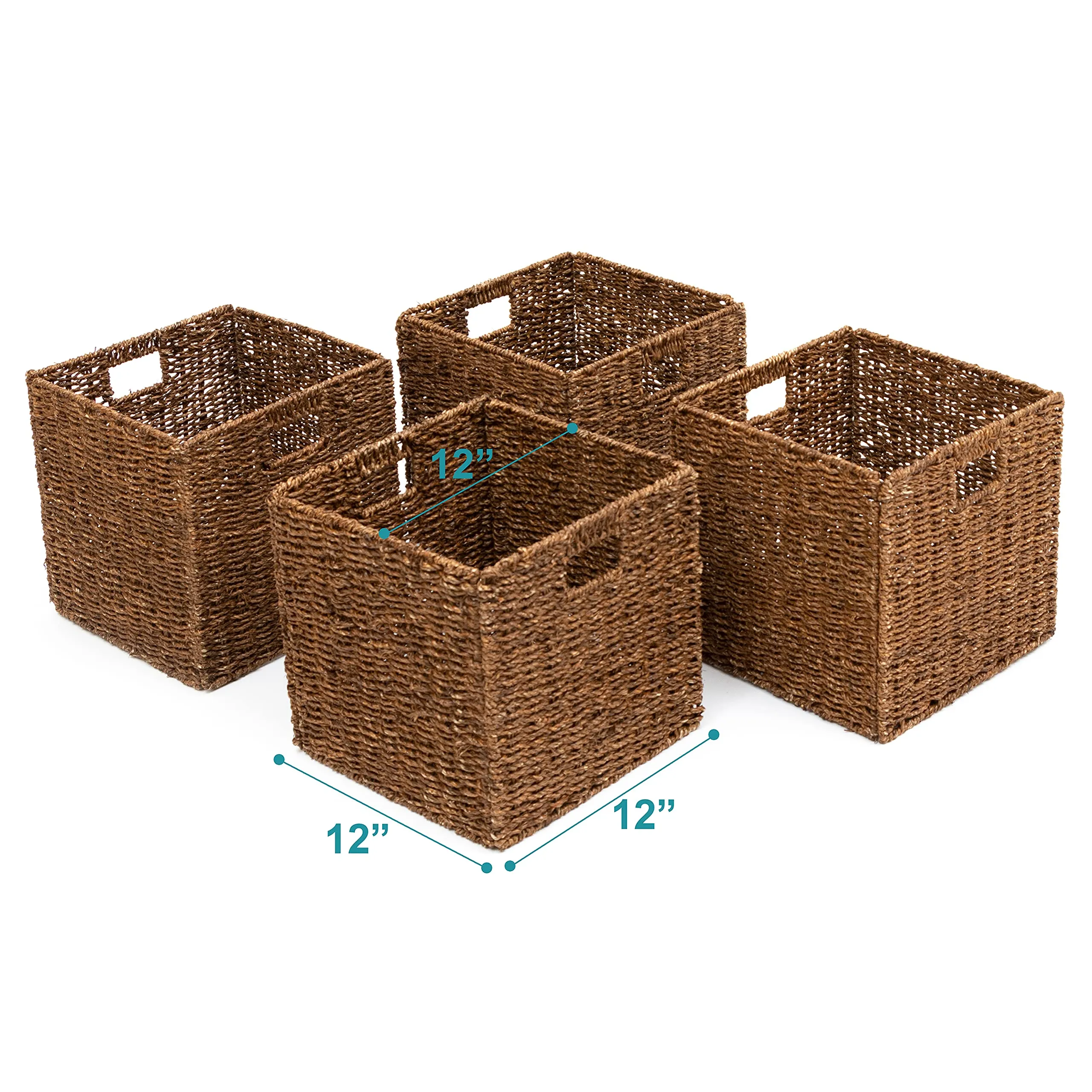 Set of 4 Foldable Storage Baskets with Iron Wire Frame 12x12x12