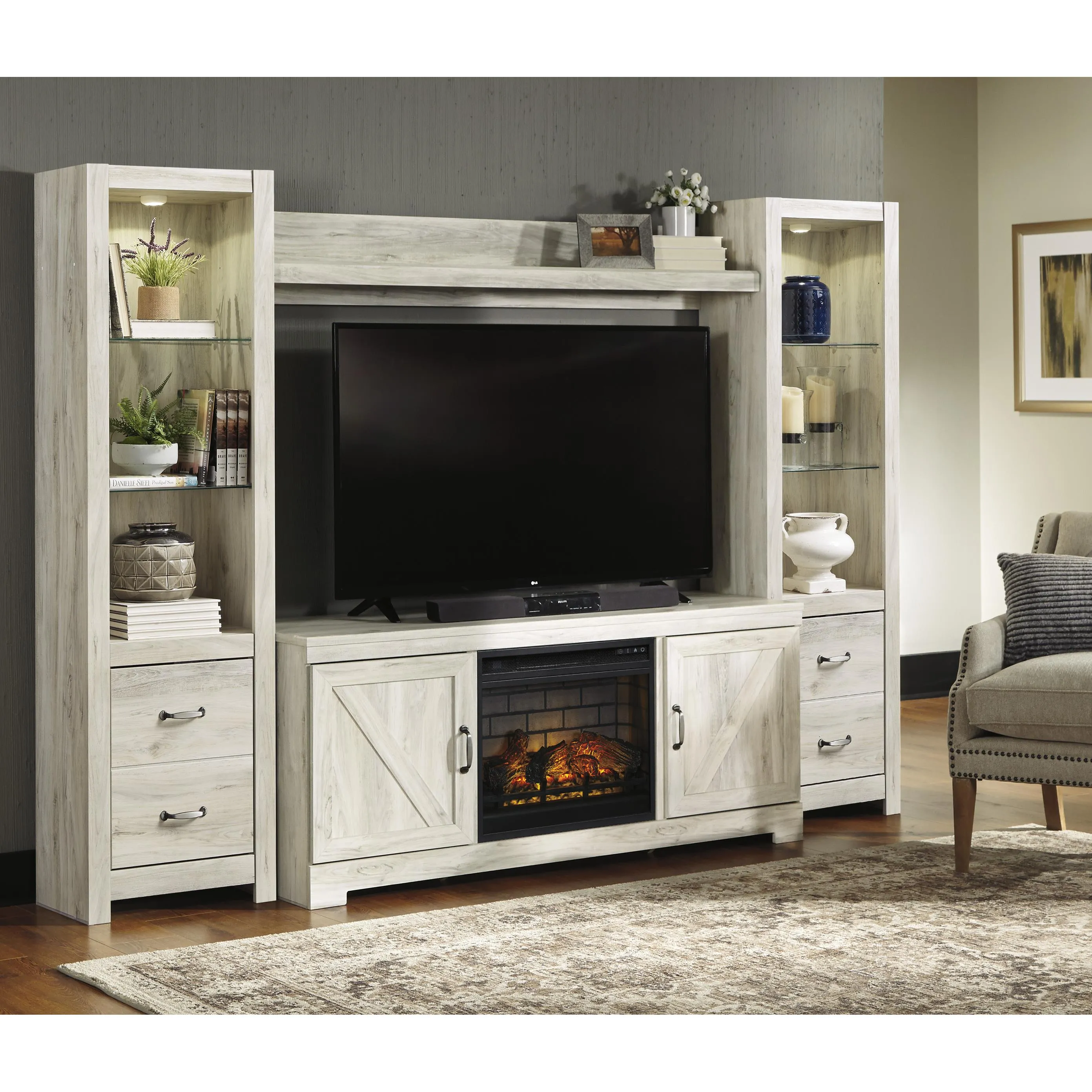 Signature Design by Ashley Bellaby W331W8 4 pc Entertainment Center with Electric Fireplace