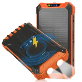 Solar Power Bank 20000mAh Built-in 4 Cables Qi Wireless Charger For Ulefone Armor 6S with LED Flashlight Solar Portable External Battery IPX4 Waterproof 15W 5V/3A USB C Port 6 Outputs 3 Inputs