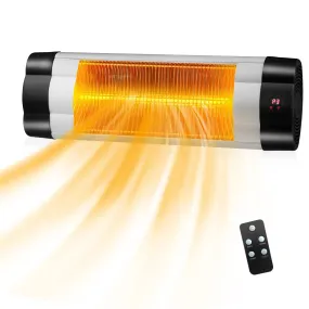 Tangkula 1500W Wall-Mounted Patio Heater, Electric Infrared Heater with 3 Heat Settings, Remote, 24 H Timer & Overheat Protection