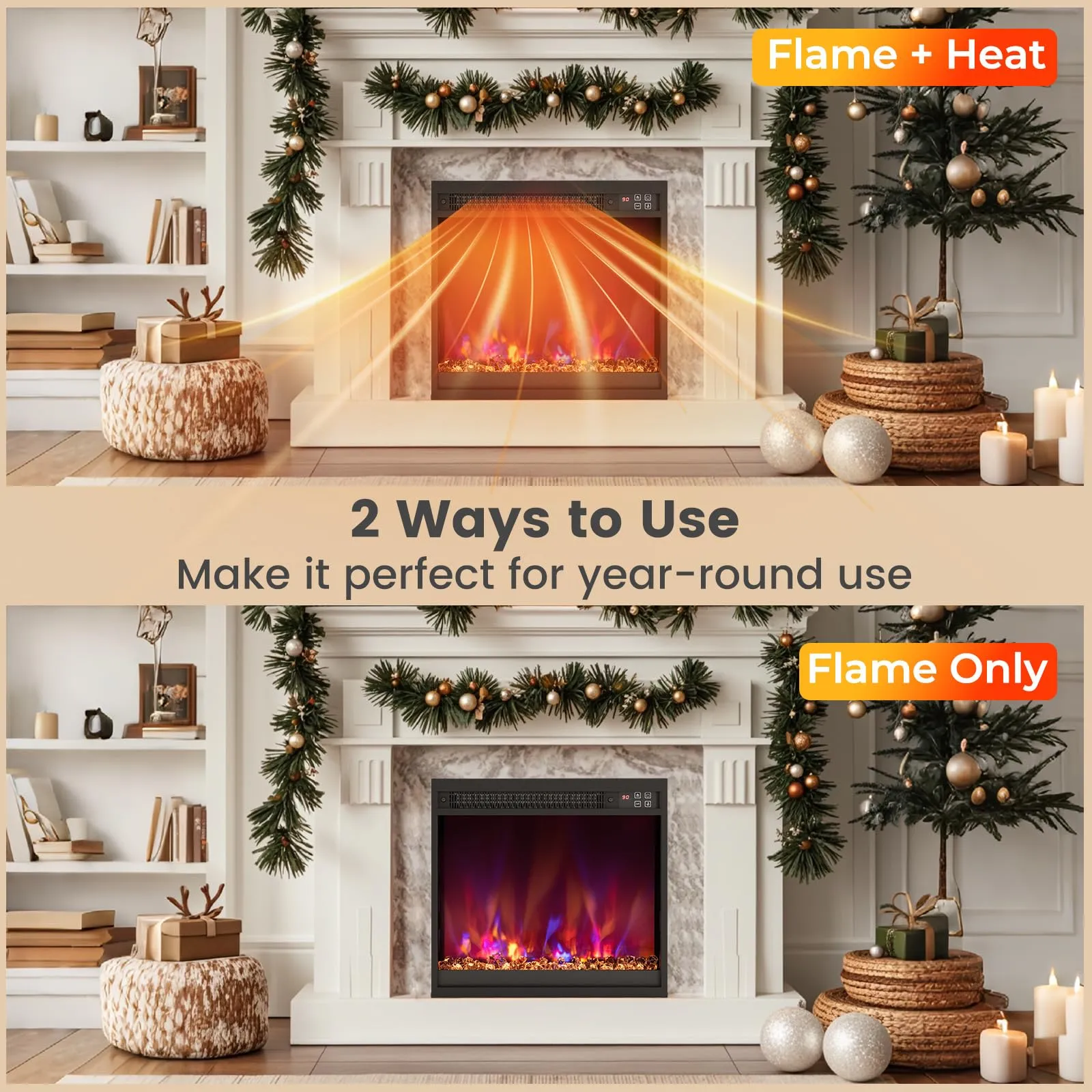 Tangkula 18” Electric Fireplace Insert, Recessed 1500W Fireplace Heater with Remote Control