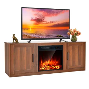 Tangkula Electric Fireplace TV Stand for TVs up to 65 Inch,with 18 Inch 1500W Faux Fireplace,Built-in Thermostat