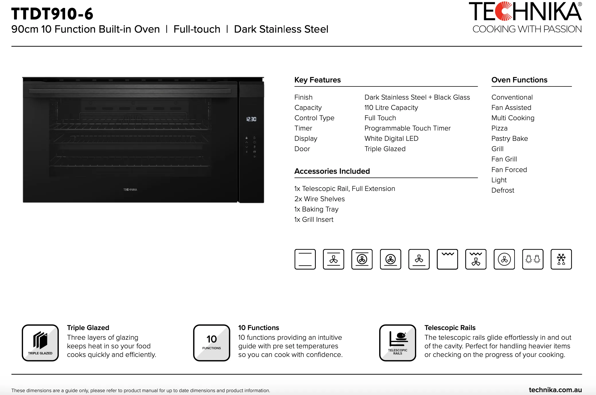 Technika TTDT910-6 90cm Electric Black Glass Built in Oven