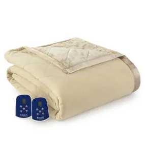 The Luxury Micro Flannel Reverse to Ultra Velvet Electric Blanket - King/Camel