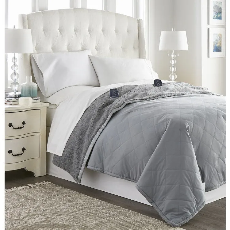 The Modern Micro Flannel Reverse to Sherpa Electric Blanket - Queen/Greystone