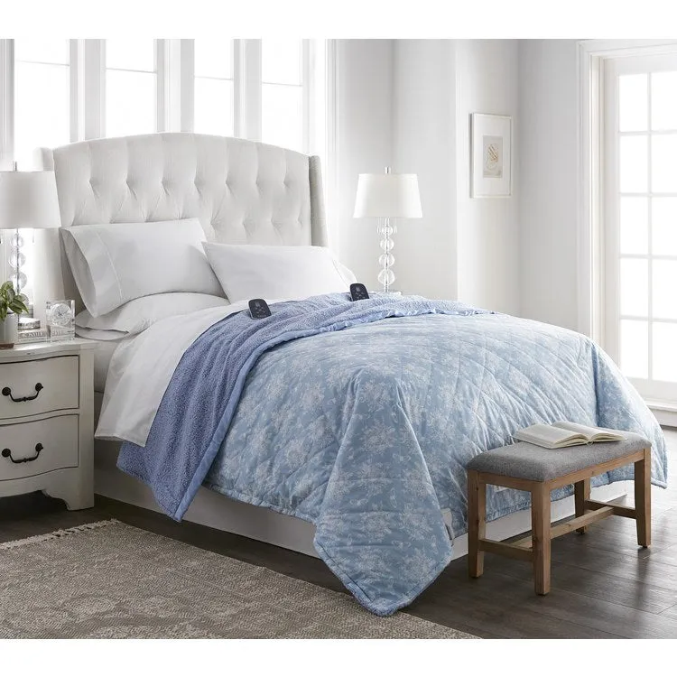 The Modern Micro Flannel Reverse to Sherpa Electric Blanket - Queen/Toile Wedgewood