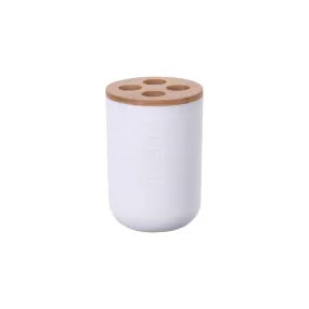 Toothbrush Holder White with Bamboo Lid EH 21019