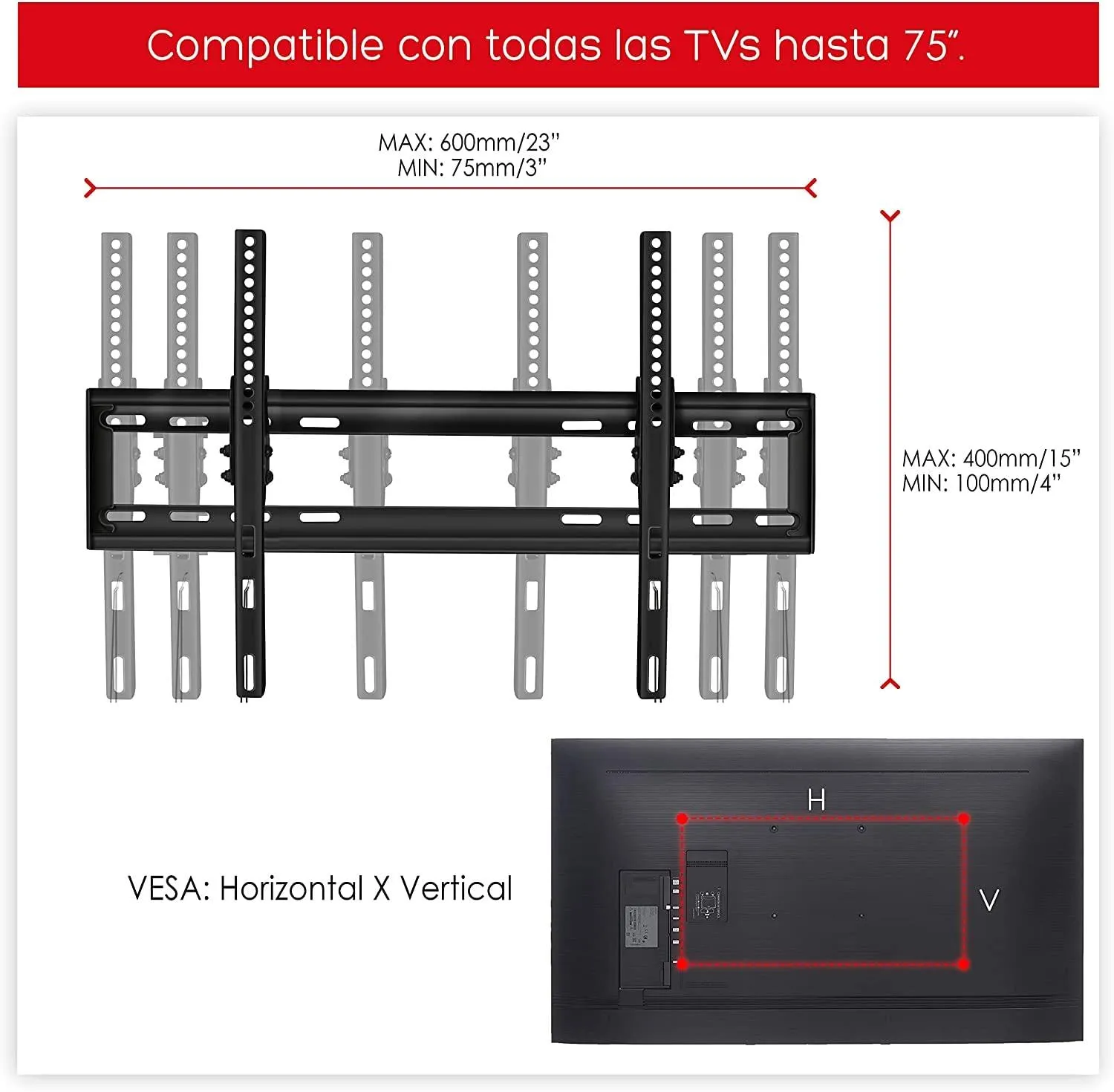 Universal Fixed Tv Wall Mount for 32 to 75 Screens Power & Co