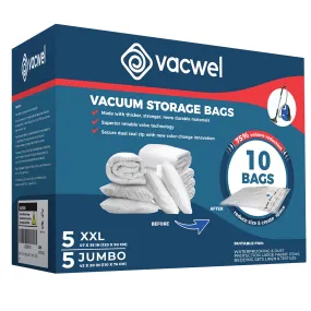 Vacwel 10-Pack Vacuum Storage Bags - 5 XXL (47x35in)   5 Jumbo (43x30in)